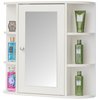 Basicwise White Wall Mounted Bathroom Storage Cabinet Organizer, Mirrored Vanity Medicine Chest w/Open Shelves QI003745